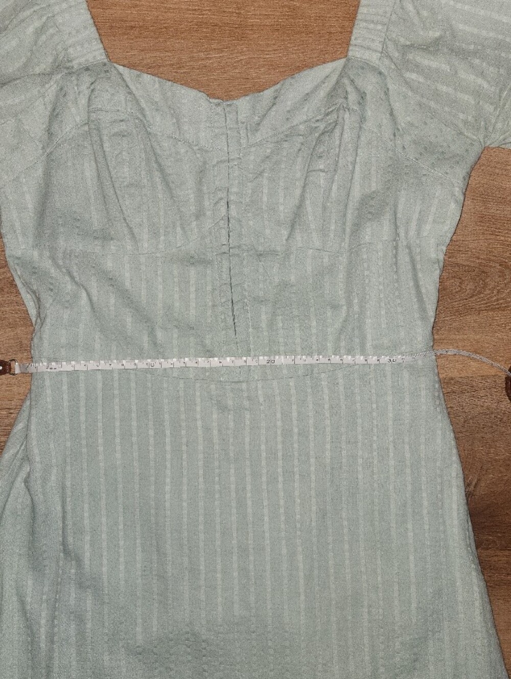 Pale Blue Puff-Sleeve Midi Dress with Ruffled Hem - Picture 3 of 8